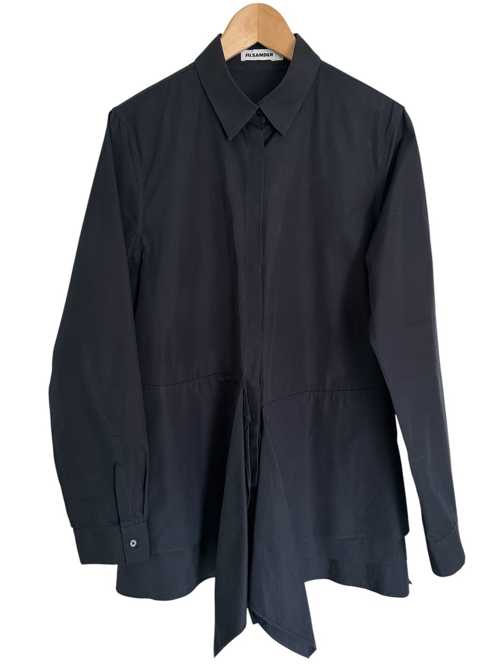 JIL SANDER Long Sleeve Navy Cotton Tunic Shirt in Size US 6 / FR 38